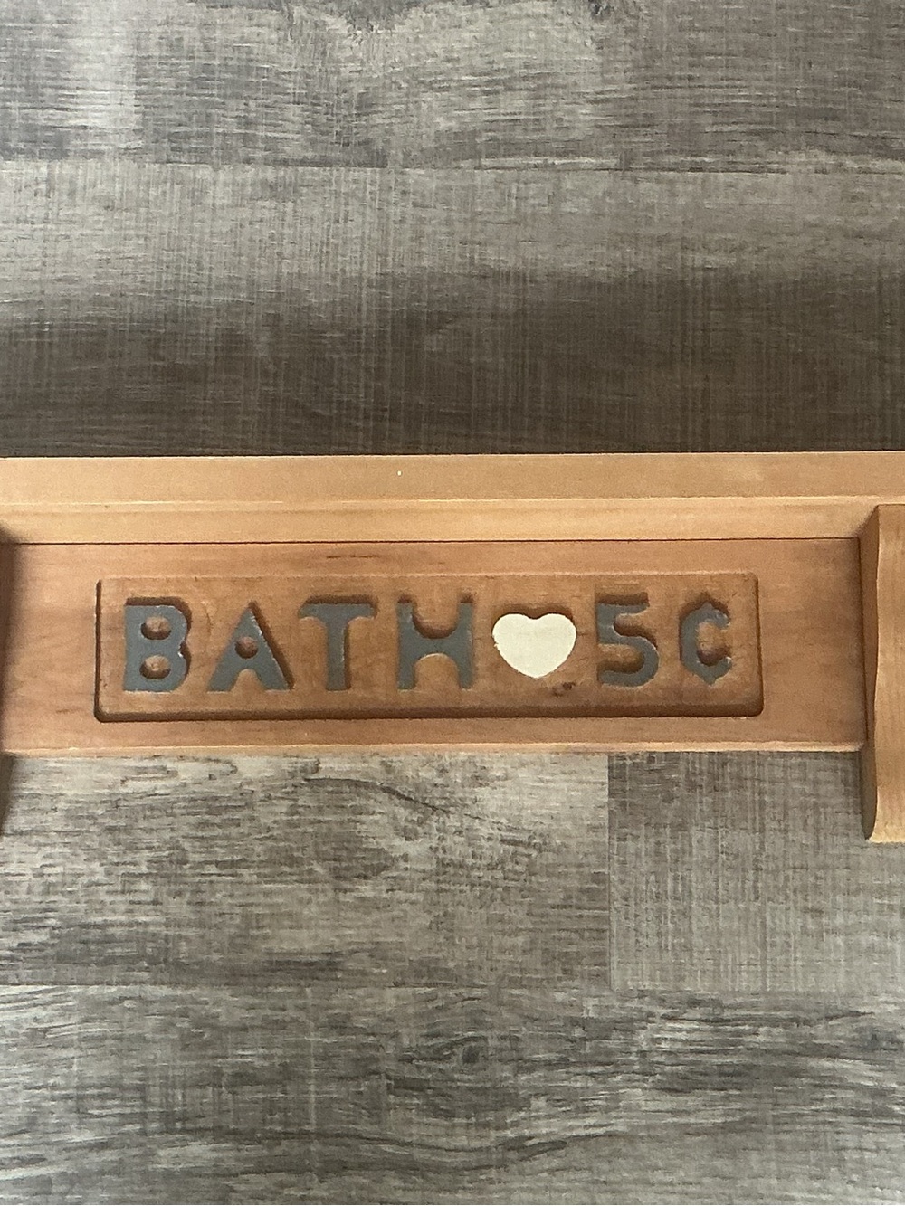 Vintage Handmade Bathroom Wooden Wall Shelf 'Bath 5 Cents' Rustic Country Cabin